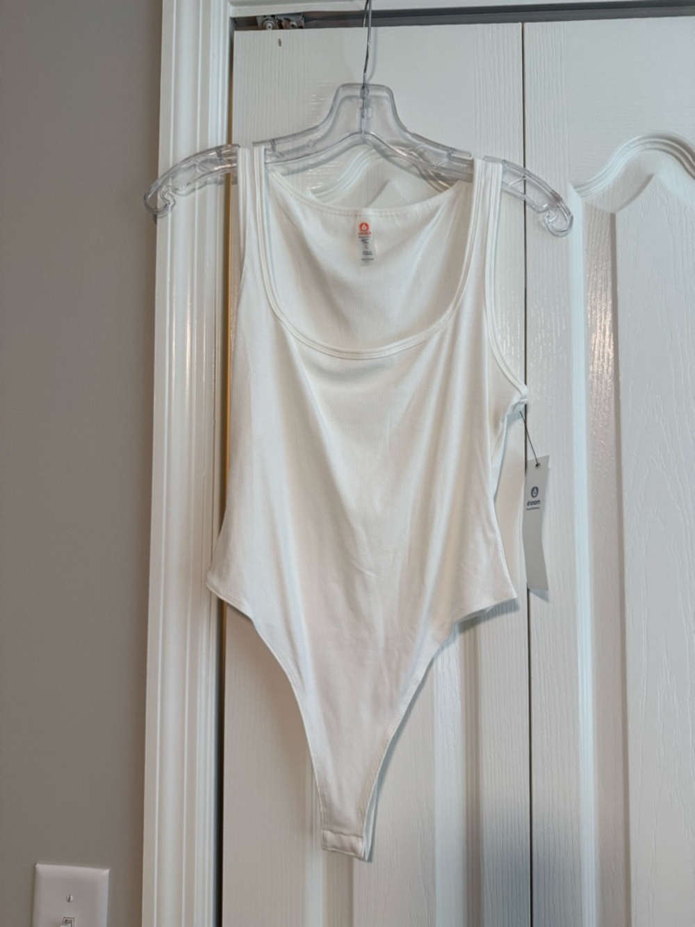 Mono B White Ribbed Scoop Neck Bodysuit